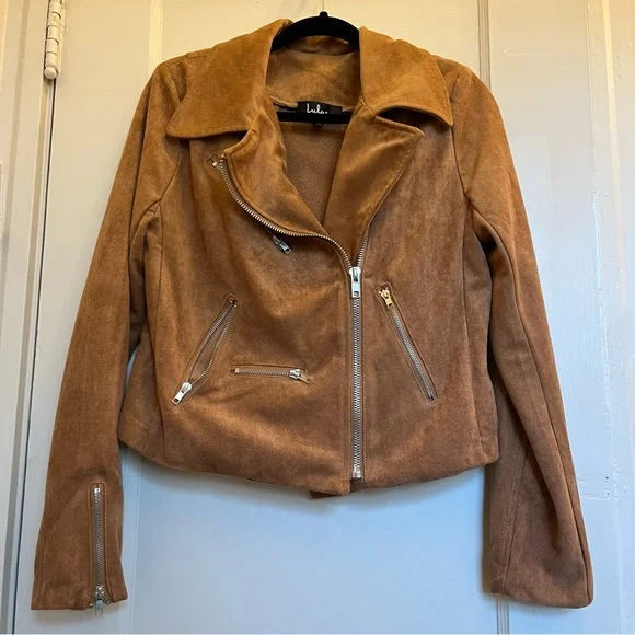 Lulu's Camel Faux Suede 'Suede With Love' Moto Jacket size XL - Picture 2 of 16